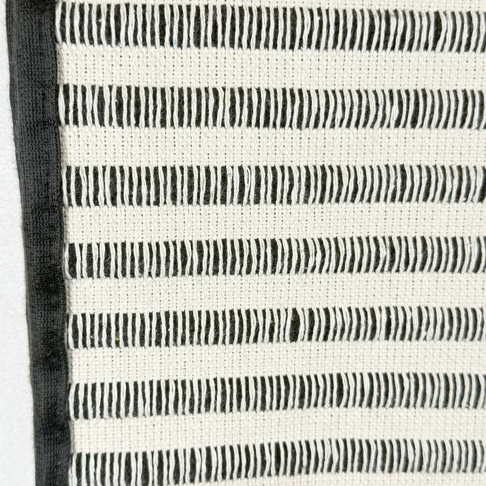 mDesign Stacy Stripe Woven Table Runner 14x90 Natural Jet Black Modern Decor